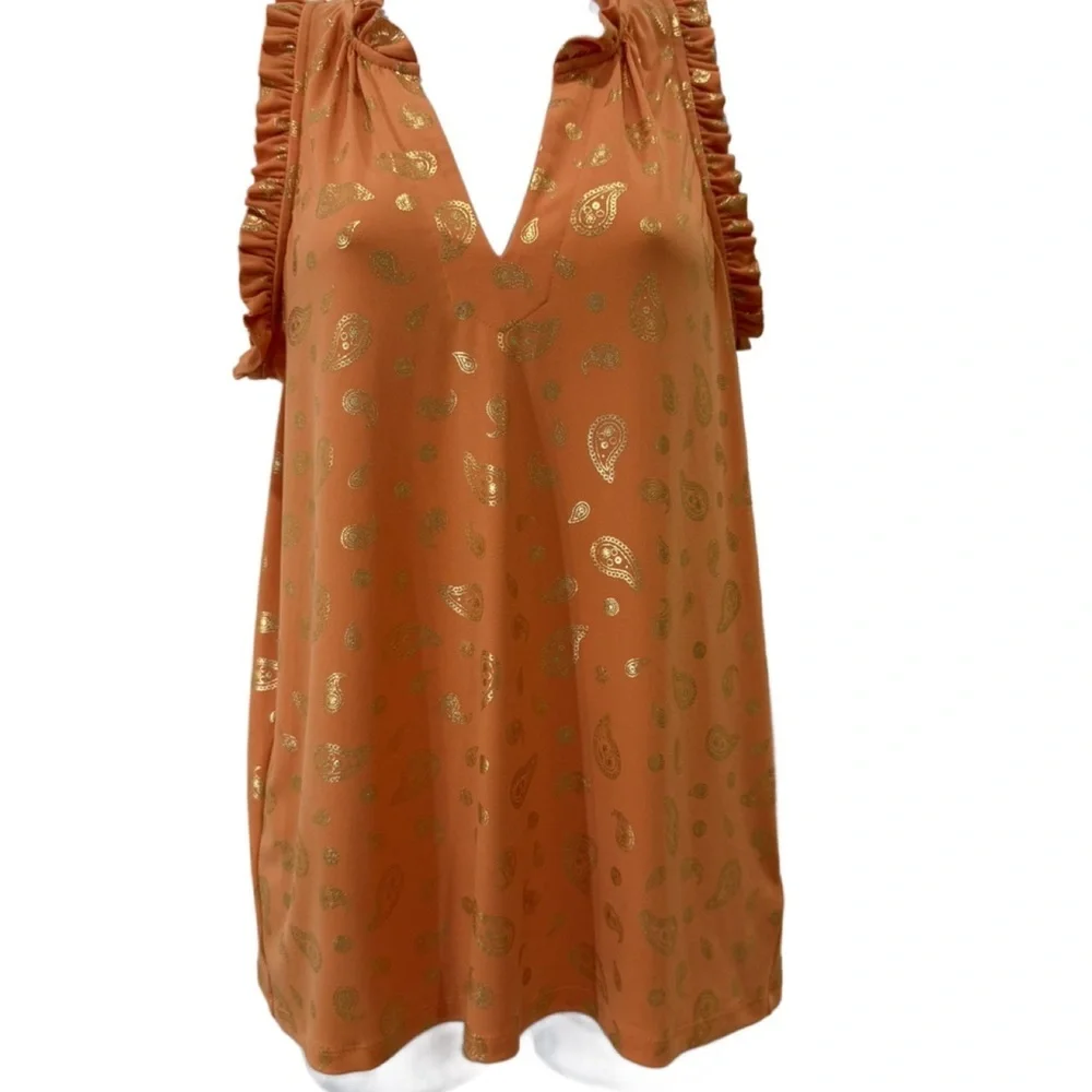 Michael Kors Paisley-Foil Tank Top in Tangerine. Small